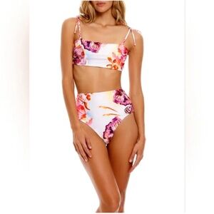 Agua Bendita Floral Bikini Bottom in Pink and Orange- high waisted